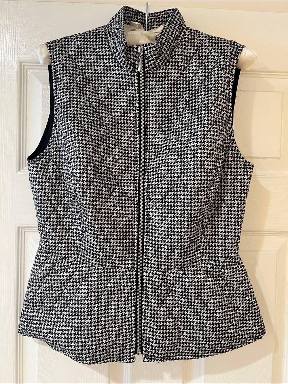 WHITE HOUSE BLACK MARKET HOUNDSTOOTH PEPLUM ZIP VEST SIZE XS